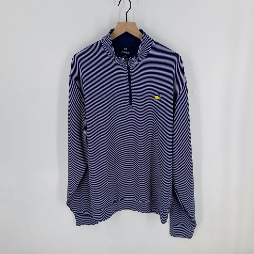 Masters Tech Men's Blue Stripe Embroidered Long Sleeve Pullover Shirt Size XXL